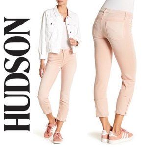 Hudson Tally Skinny Raw Hem Jeans Women's Size 27 Peach Pink Deep Cuff Crop